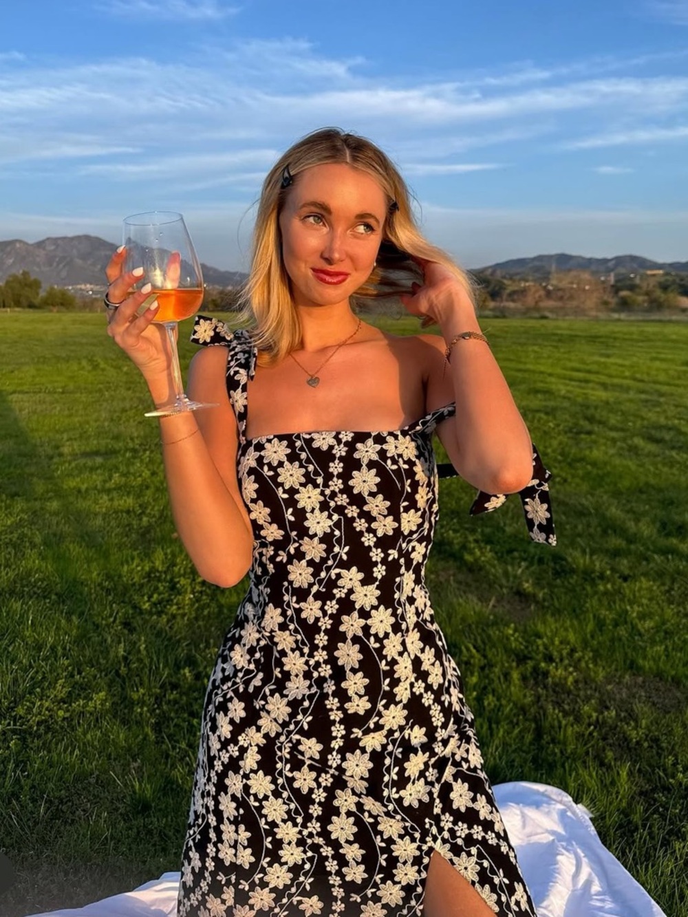 NWT Sezane Dorotha Floral Midi Dress Ecru Embroidery Black White 6 S M